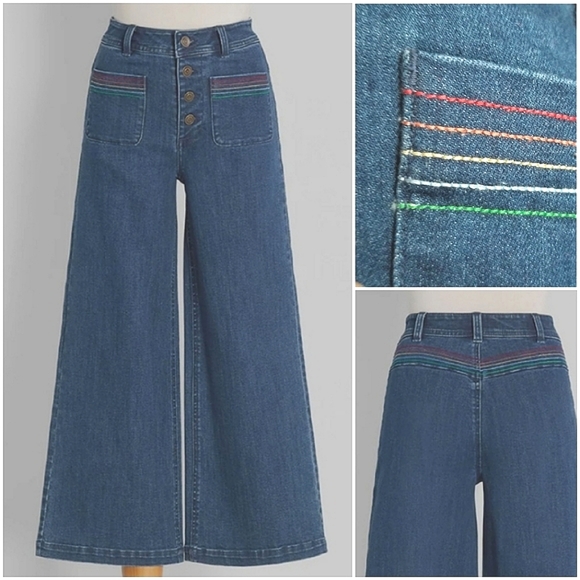 Modcloth don't forget your rainbow flare cropped jeans - Picture 1 of 10